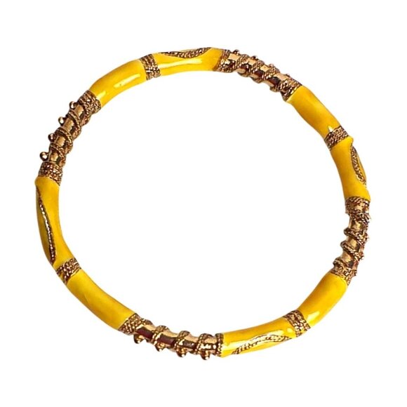 Vintage Enamel Bangle Bracelets With Gold-Silver Accent Design - Picture 4 of 5